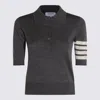 Thom Browne Collared Striped Sleeve Polo Top In Black