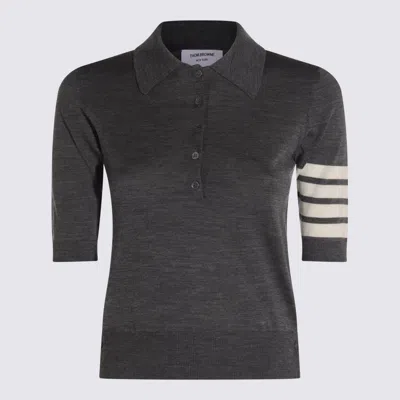 THOM BROWNE GREY WOOL POLO SHIRT