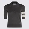 Thom Browne Collared Striped Sleeve Polo Top In Gray