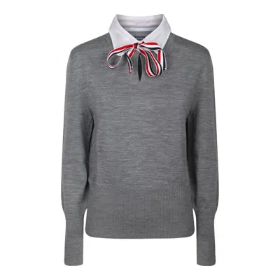 Thom Browne Grey Wool Sweater In Gray
