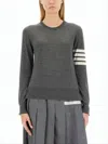 Thom Browne Grey Wool Sweater With Iconic Stripe Detail In Gray