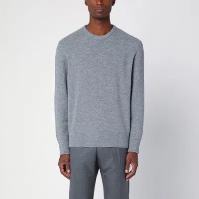 THOM BROWNE THOM BROWNE GREY WOOL SWEATER WITH TRICOLOUR DETAIL MEN