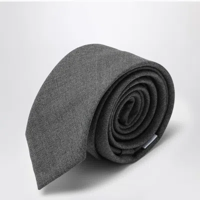 Thom Browne Grey Wool Tie In Black