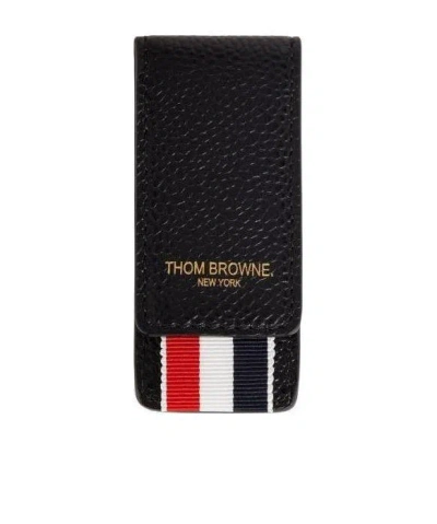 Thom Browne Grosgain-loop Logo-embossed Cardholder In Black