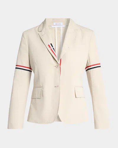 Thom Browne Grosgrain Arm-band Single-breasted Cotton Sport Coat In White