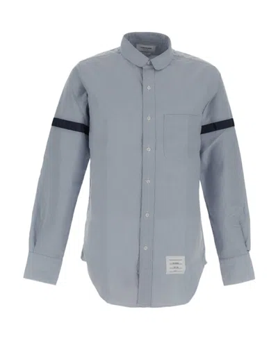 Thom Browne Grosgrain-armband Poplin Shirt In Gray