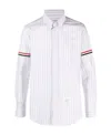 Thom Browne Grosgrain-band Striped Oxford Shirt In White