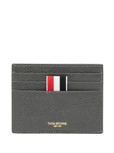 Thom Browne Grosgrain-loop Leather Cardholder In Grey