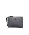 Thom Browne Grosgrain-loop Leather Make-up Bag In Gray