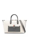 Thom Browne Beige Logo Print Tote Handbag In Neutrals