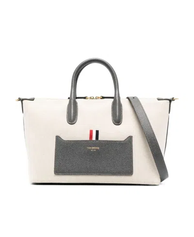 Thom Browne Grosgrain-loop Tote Bag In White