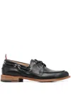 Thom Browne Polished Black Leather Loafers With Moc Toe Design And Lace Detail In Black