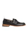 Thom Browne Polished Black Leather Loafers With Moc Toe Design And Lace Detail In Black