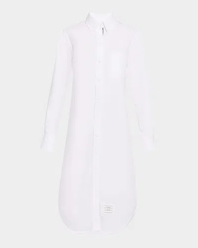 Thom Browne Grosgrain Placket Oxford Shirtdress In White