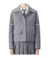 Thom Browne Grosgrain-stripe Brushed Jacket In Gray