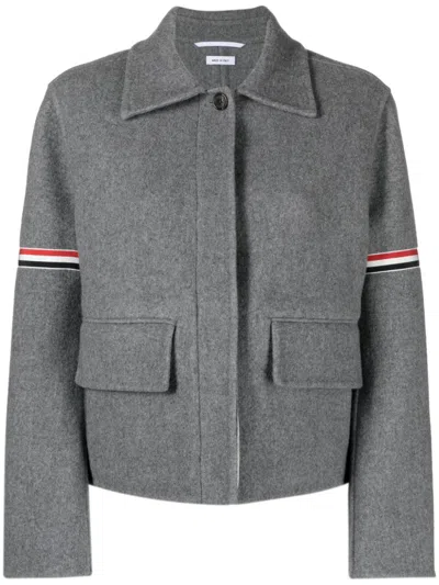 Thom Browne Grosgrain-stripe Brushed Jacket In 035 Med Grey