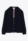 Thom Browne Grosgrain Stripes Brushed-effect Cardigan In Blue