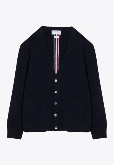 Thom Browne Grosgrain Stripes Brushed-effect Cardigan In Blue