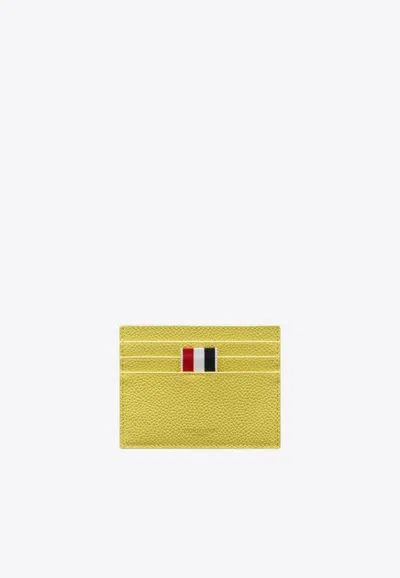 Thom Browne Grosgrain Stripes Cardholder In Grained Leather In Yellow