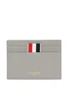 Thom Browne Grosgrain-tab Leather Cardholder In Gray