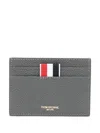 Thom Browne Grosgrain-tab Leather Cardholder In Grey