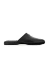 Thom Browne Grosgrain Tab Pebbled Slippers In Black