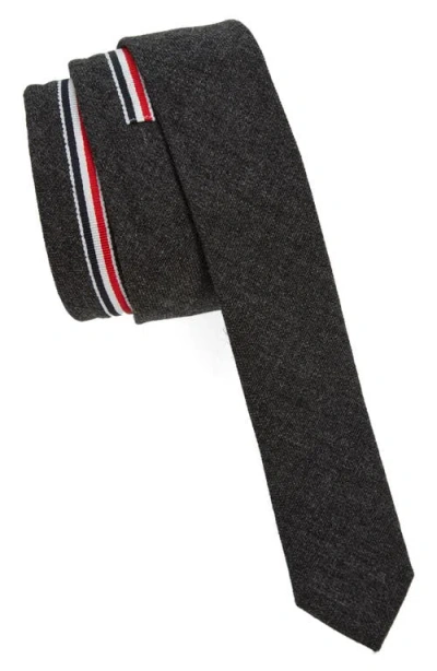 Thom Browne Grosgrain Trim Wool Tie In Gray