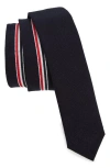 Thom Browne Grosgrain Trim Wool Tie In Navy