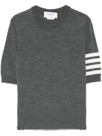 Thom Browne Grosgrain-trimmed Wool Sweater In Gray