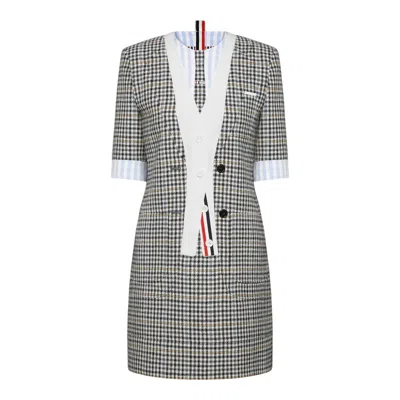 Thom Browne Gunclub Check Hunting Tweed Trompe L'oeil Dress Women In Gray
