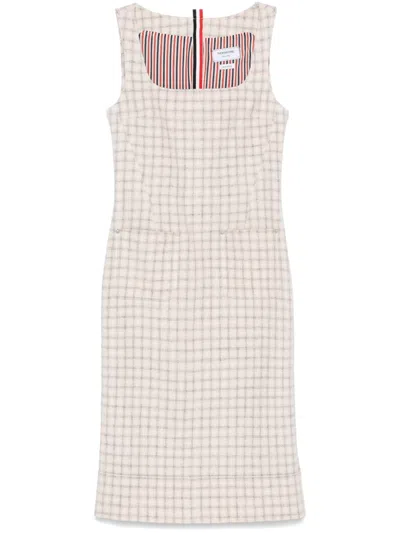 Thom Browne Gunclub-check Midi Dress In Neutral