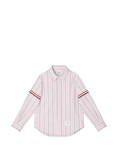 Thom Browne Kids' Hairline-stripe Poplin Shirt In Pink