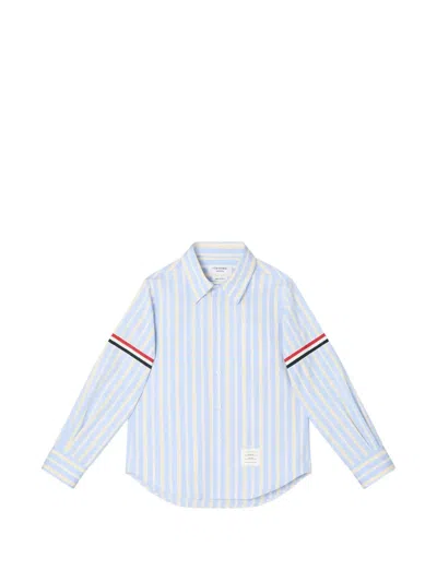Thom Browne Kids' Hairline-stripe Rwb-stripe Shirt In Blue