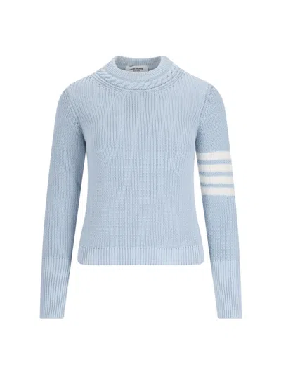 Thom Browne Half Stitch Crew Neck Cotton Pullover In Blue