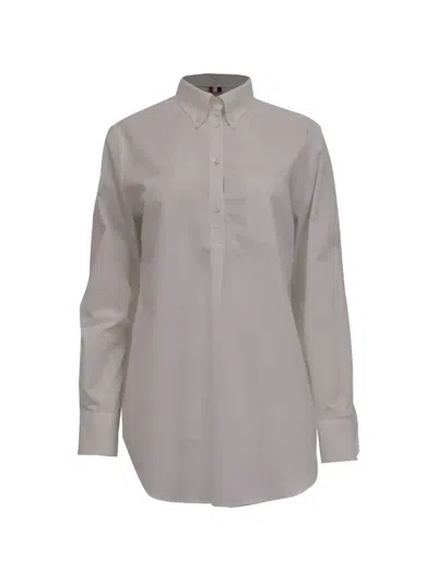 Pre-owned Thom Browne Half-buttoned Back-pleated Shirt In White