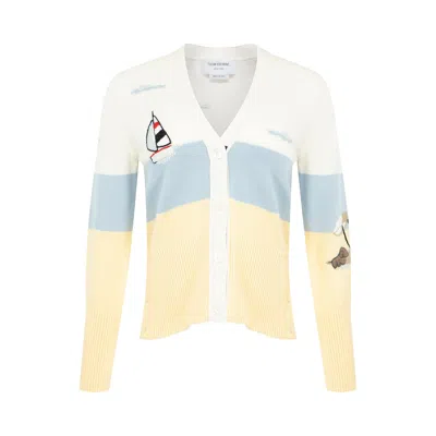 Pre-owned Thom Browne Hand Embroidery Nantucket Scenic Jersey Intarsia Classic Fit V-neck Cardigan 'white' | W