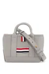 Thom Browne Light Gray Leather Micro Tool Tote Bag With Tricolor Stripes In Grey
