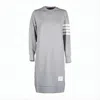 Thom Browne Heather Grey Midi Dress With Striped Sleeve Detail In Gray