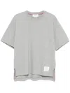 Thom Browne Grey Crewneck T-shirt With Logo Patch On The Front And Striped Detail On The Rear In Cotton Man In Gray