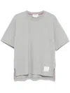 Thom Browne Grey Crewneck T-shirt With Logo Patch On The Front And Striped Detail On The Rear In Cotton Man In Gray