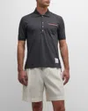 Thom Browne Heather Polo Shirt With Striped Pocket In Black