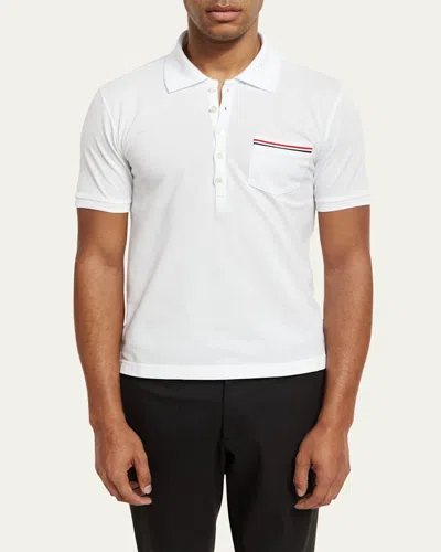 THOM BROWNE HEATHER POLO SHIRT WITH STRIPED POCKET