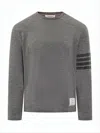 Thom Browne Heathered Grey Long-sleeve Knit Top With Subtle Stripe In Gray