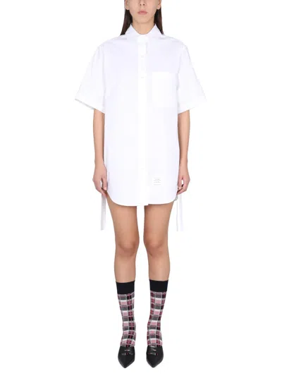 Thom Browne Heavy Poplin Gathered Shirt Minidress In White