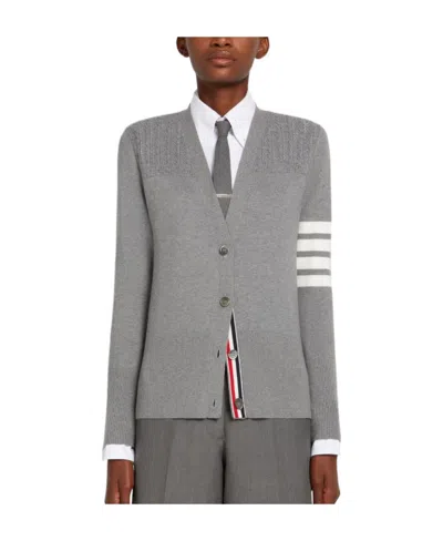 Thom Browne Hector 4-bar Knitted Cotton Cardigan In Gray
