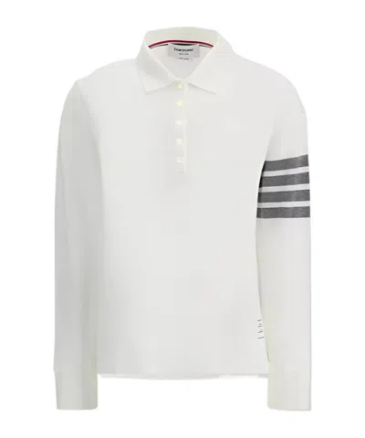 Thom Browne Hector 4-bar Long-sleeve Polo Shirt In White
