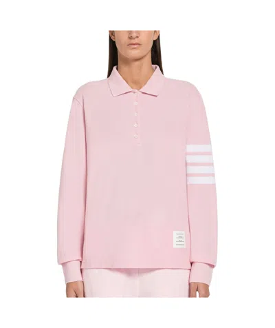 Thom Browne Hector 4-bar Long-sleeved Polo Shirt In Pink