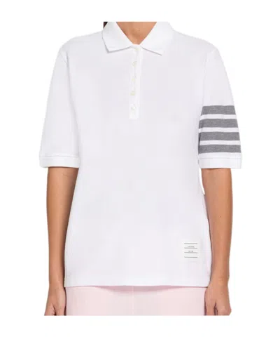 Thom Browne Hector 4-bar Short-sleeved Polo Shirt In White