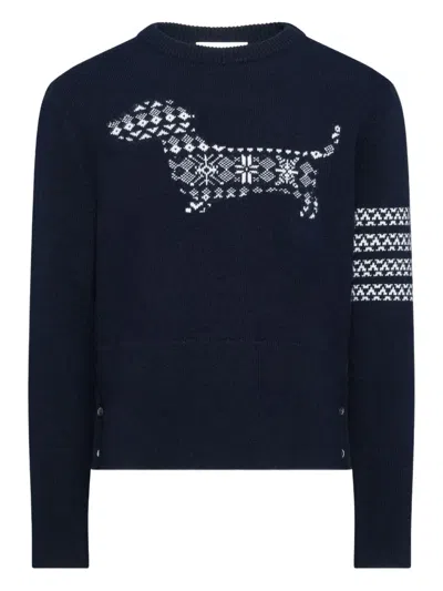 Thom Browne Hector 4-bar Stripe-detail Sweater In Blue