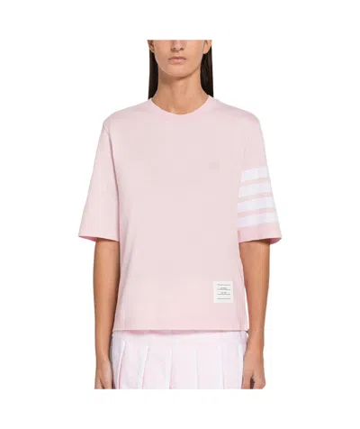 Thom Browne Crew Neck Striped Sleeve Tank Top In Pink